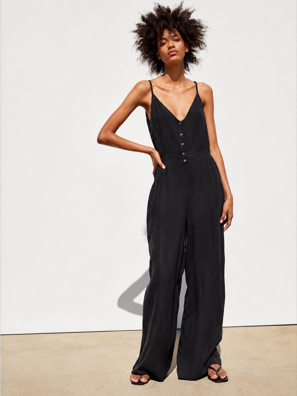 ZARA Sleeveless Wide Leg Flare Button Up Top Jumpsuit Romper